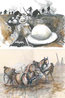 A collection of 8 commemorative designs for the Royal British Legion of important scenes from World War One.